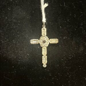 Vintage 50s Elegant Sterling Silver Rhinestone Stanhope Cross Pendant